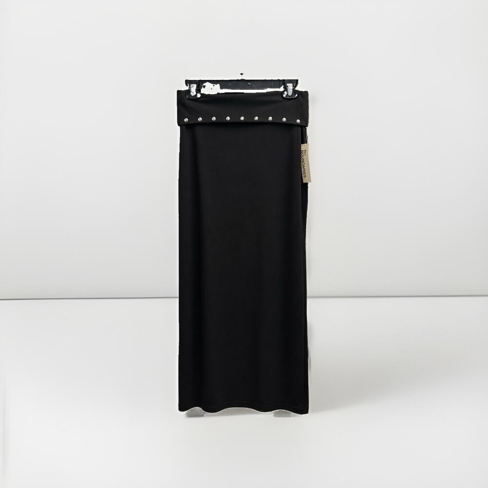 Black Maxi Long Ankle Length Skirt Studded Foldover Waist Y2K Stretch NWT Nobo S